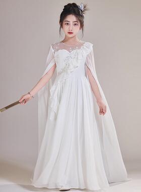 女童新品演出服白色淡雅古筝民乐国风新中式礼服乐器合唱演出服
