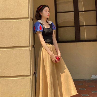 白雪公主裙子cos成人服装迪斯尼乐园穿搭夏季新款女装童话系套装