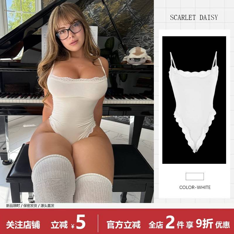 蕾丝边多色～LOTUSWANG skims连体衣 卡戴珊同款定制吊带连体衣女图片