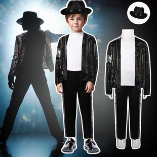 迈克杰克逊演出服模仿秀舞台亮片少年儿童男女款MJ cos表演服套装
