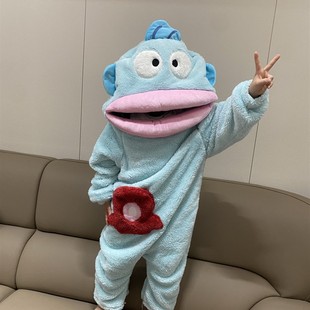 儿童丑鱼连体睡衣珊瑚绒女秋冬季情侣睡袍男款加厚加大码搞怪睡裙