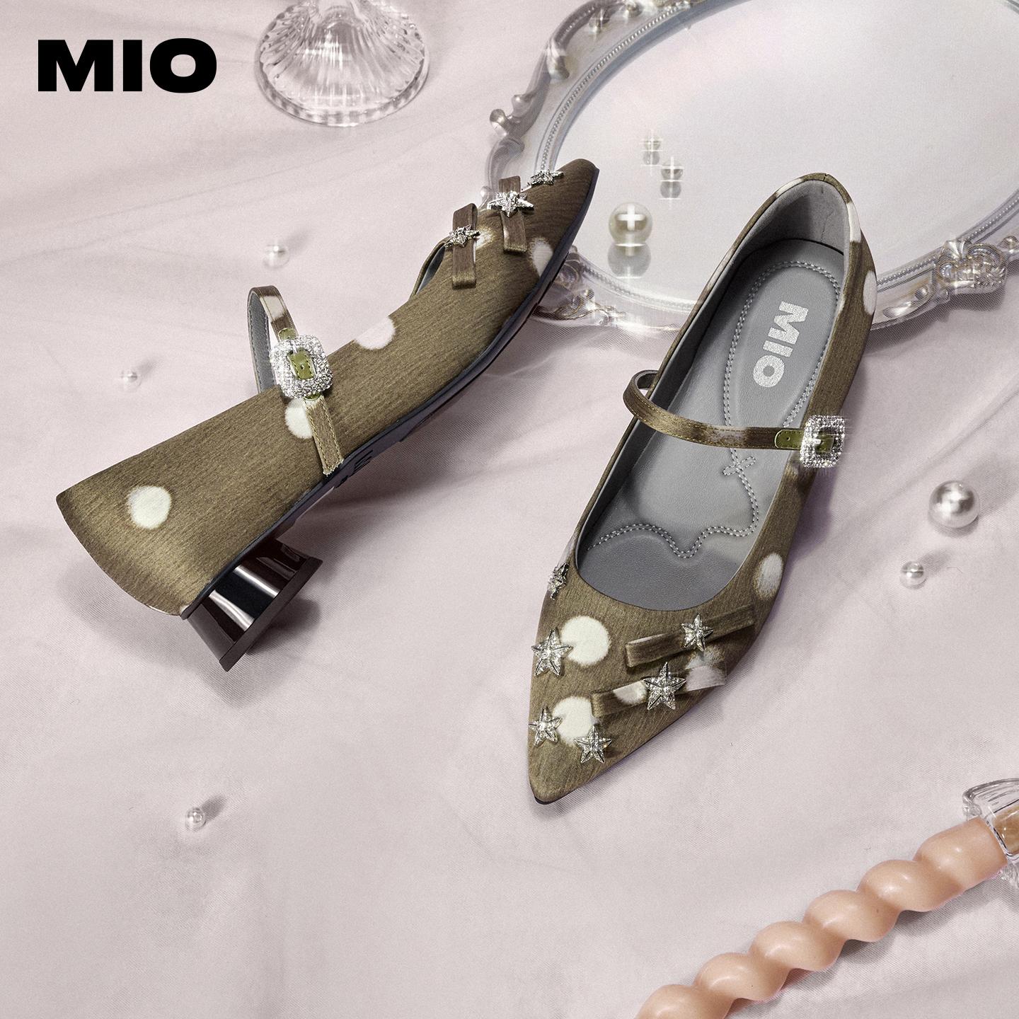 MIO玛丽珍鞋法式星星粗跟单鞋