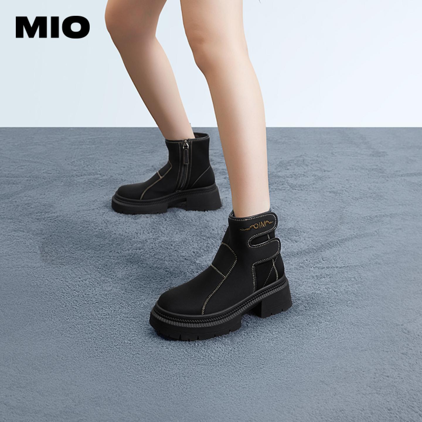 MIO米奥纯色短筒马丁靴侧拉链靴子休闲运动风时髦短靴M235632304