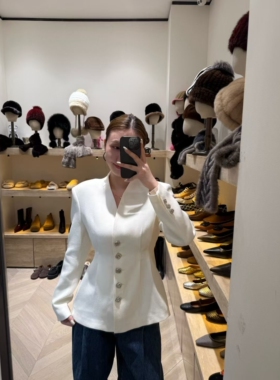 原创设计师品牌重工钉扣v领西装外套