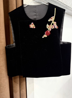 原创设计师品牌重工刺绣钉珠花朵马甲