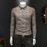 2026年男春秋季新款格子长袖衬衫时尚潮牌修身印花衬衣A9266P130，男装衬衫，电商D220