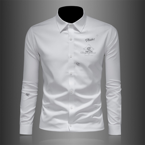 2026年男春秋季新款白色长袖衬衫时尚潮牌修身印花衬衣A9212P130，男装衬衫，电商D220