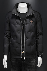 轻奢款男士冬季加厚保暖羽绒服压花修身立领外套白鸭绒8601P310图片