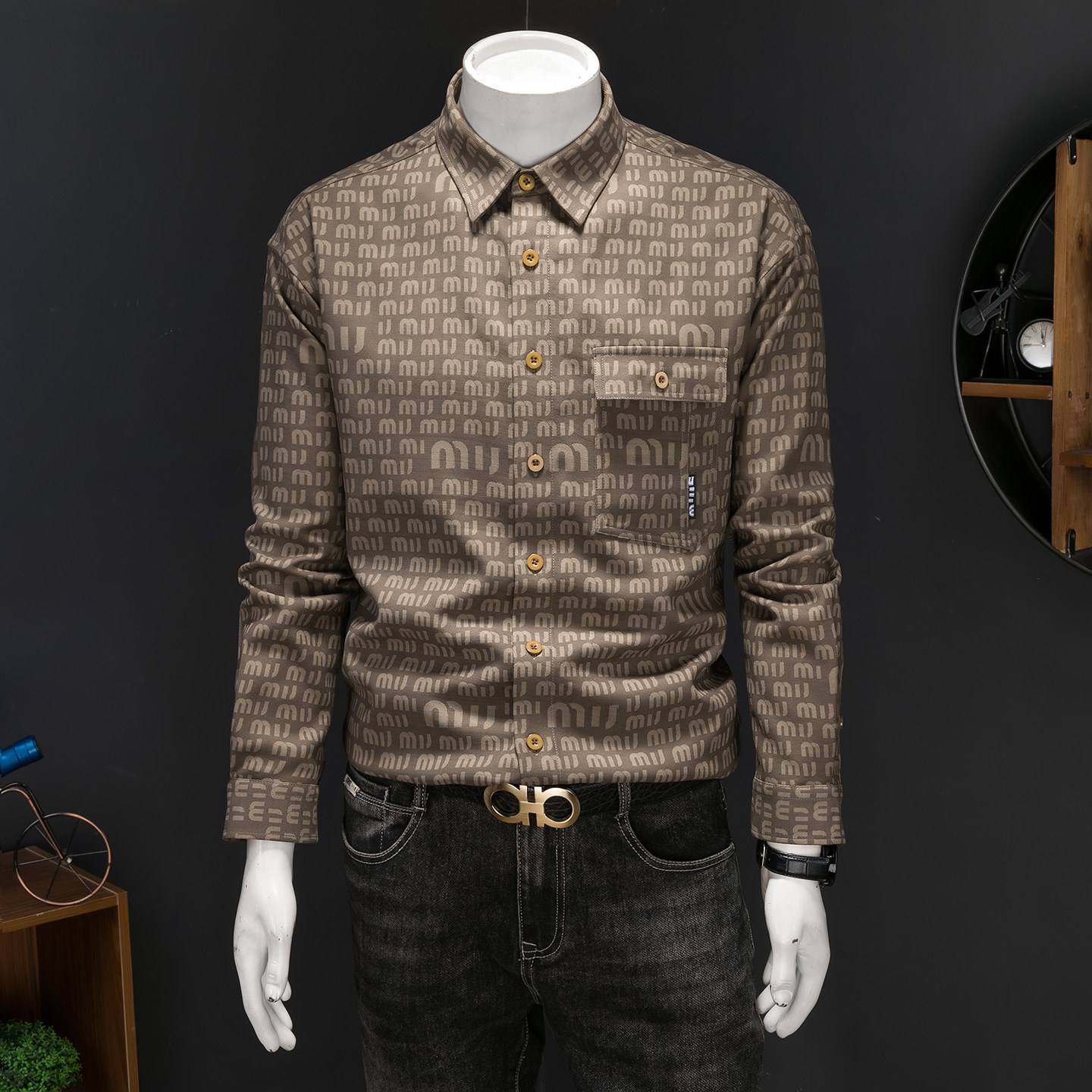 2026年男士春秋季新款字母印花长袖宽松衬衫外套时尚衬衣2006P135，男装衬衫，电商D220