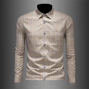 2026年男春秋季新款格子长袖衬衫时尚潮牌修身印花衬衣A9133P130，男装衬衫，电商D220