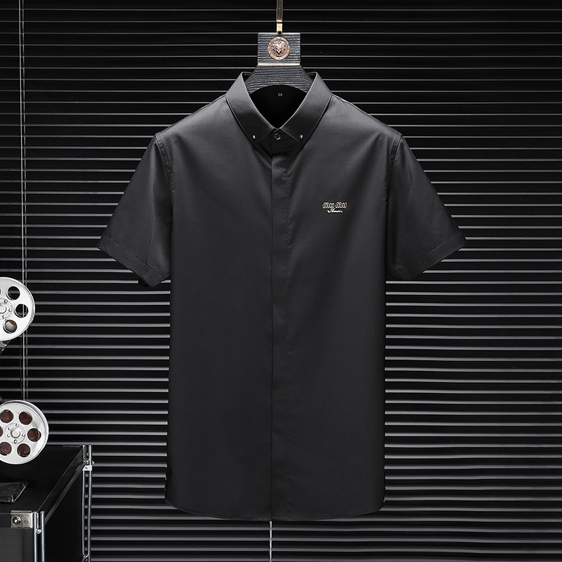 2025男潮流新款修身莫代尔暗花纹印花衬衣青年短袖衬衫H3379P125，男装衬衫，电商D220