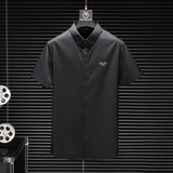 2025男潮流新款修身莫代尔暗花纹印花衬衣青年短袖衬衫H3379P125，男装衬衫，电商D220