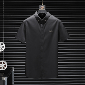 2025男潮流新款修身莫代尔暗花纹印花衬衣青年短袖衬衫H3379P125,男装衬衫,电商D220