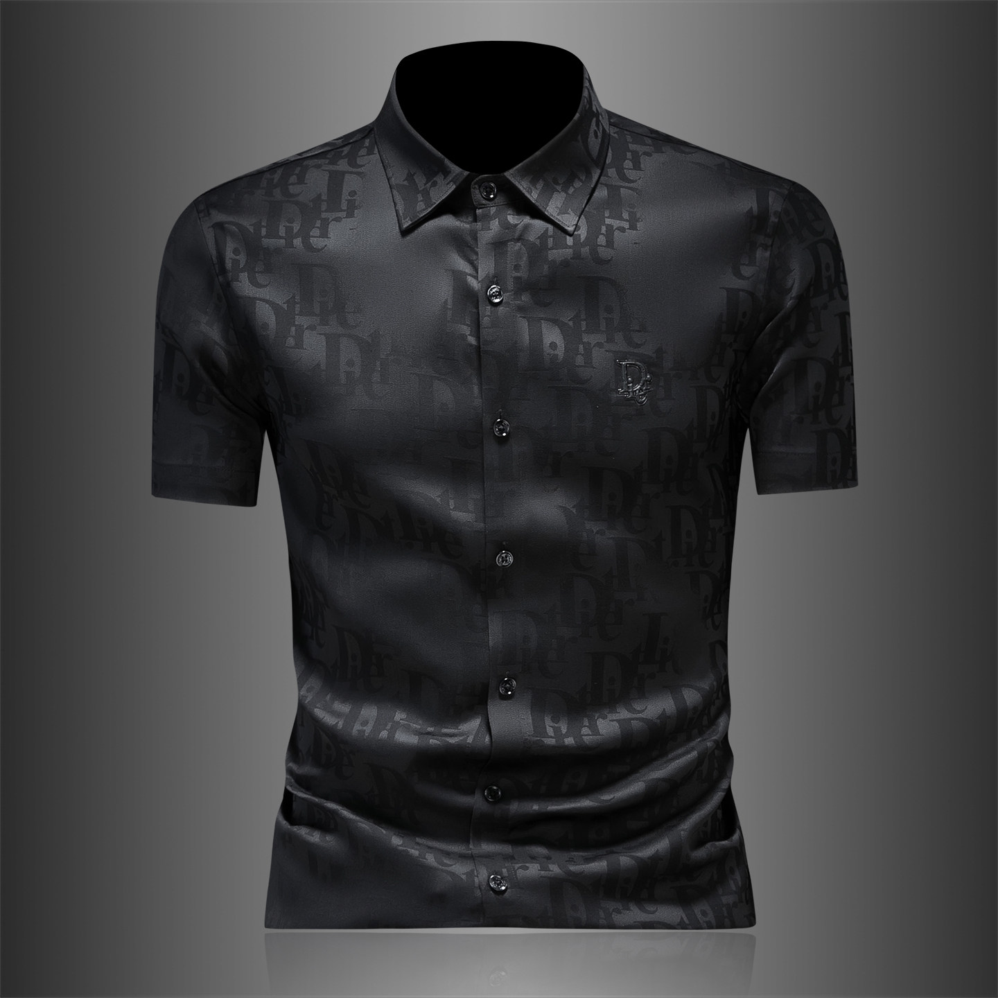 2026男潮流新款修身莫代尔字母印花纹衬衣青年短袖衬衫H3558P125，男装T恤，电商D220