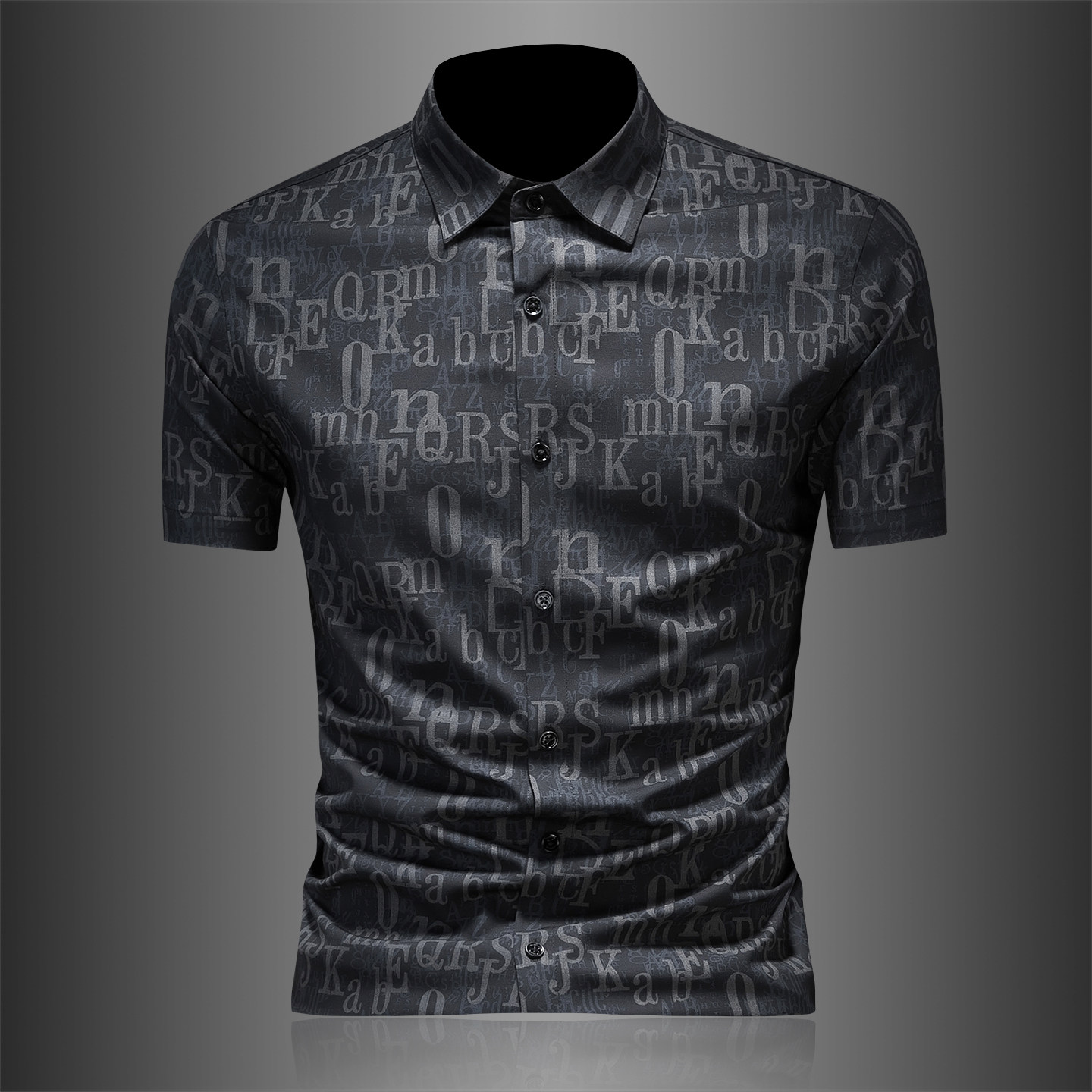 2026男潮流新款修身莫代尔字母印花纹衬衣青年短袖衬衫8027P120，男装T恤，电商D220