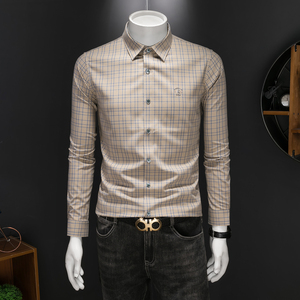 2026年男春秋季新款格子长袖衬衫时尚潮牌修身印花衬衣A9133P130，男装衬衫，电商D220