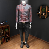 2026年男春秋季新款格子长袖衬衫时尚潮牌修身印花衬衣A9266P130，男装衬衫，电商D220