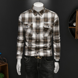 2026年男士春秋季新款格子长袖宽松衬衫外套时尚修身衬衣2023P135，男装衬衫，电商D220