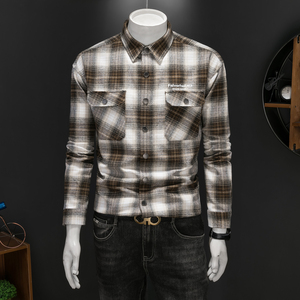 2026年男士春秋季新款格子长袖宽松衬衫外套时尚修身衬衣2023P135，男装衬衫，电商D220