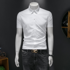 2026男士潮流新款修身莫代尔刺绣衬衣青年短袖衬衫H3372P120，男装T恤，电商D220