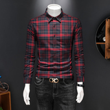 2026年男士春秋新款格子长袖衬衫时尚潮牌修身印花衬衣A0888P130，男装衬衫，电商D220