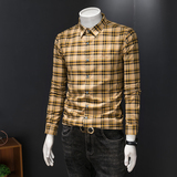 2026年男春秋季新款格子长袖衬衫时尚潮牌修身印花衬衣A9132P130，男装衬衫，电商D220