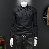 2026年男春秋季新款黑色长袖衬衫时尚潮牌修身印花衬衣A9221P130，男装衬衫，电商D220