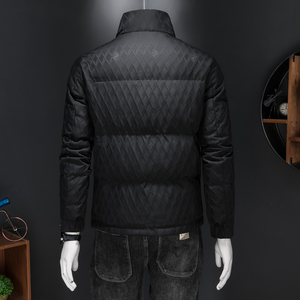 2025男士冬季短款羽绒服印花欧货翻领潮流休闲修身外套8723P310图片