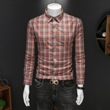 2026年男春秋季新款格子长袖衬衫时尚潮牌修身印花衬衣A9202P130，男装衬衫，电商D220