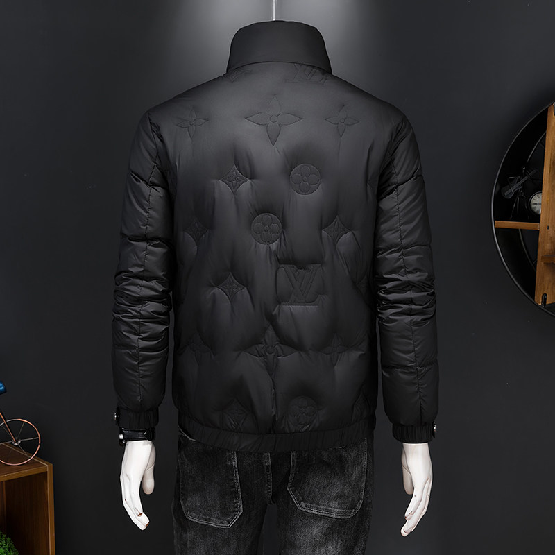 轻奢款男士冬季加厚保暖羽绒服压花修身立领外套白鸭绒8601P310,男装羽绒服,电商D220