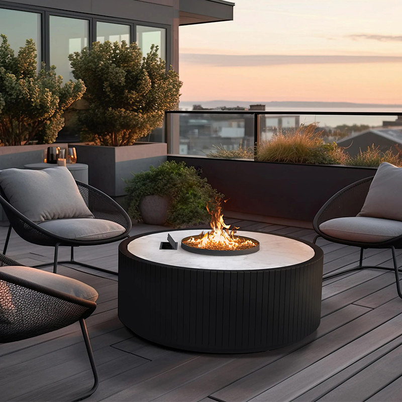 户外壁炉庭院电子烧酒精真火天然气雾化家用取暖圆形防水室外火炉