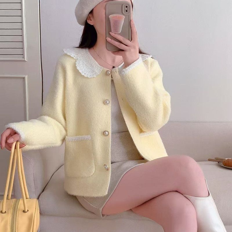 娃娃领洋气小香风开衫外套2025短