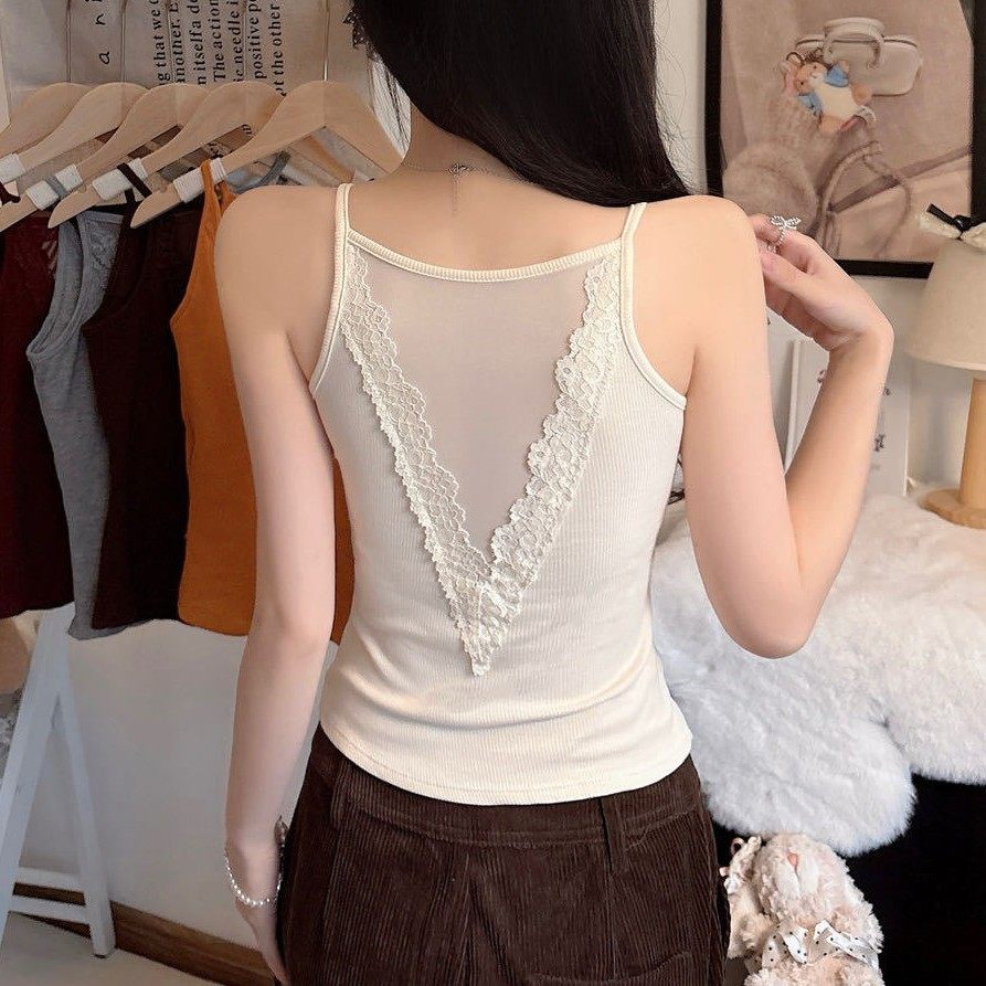 秋冬新品磨毛螺纹棉吊带背心女蕾丝拼接修身显瘦保暖打底美背上衣,女士内衣/男士内衣/家居服,吊带/背心/T恤/打底/肌底衣,淘宝优惠券,粉丝福利购,淘宝优惠卷