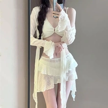 高级感泳衣女比基尼2025新款显瘦保守遮肚四件套性感分体度假温泉
