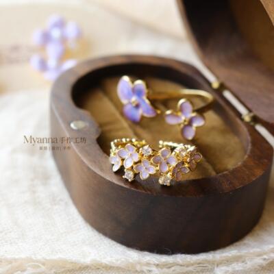 手绘风紫藤花精致花朵开口戒百搭