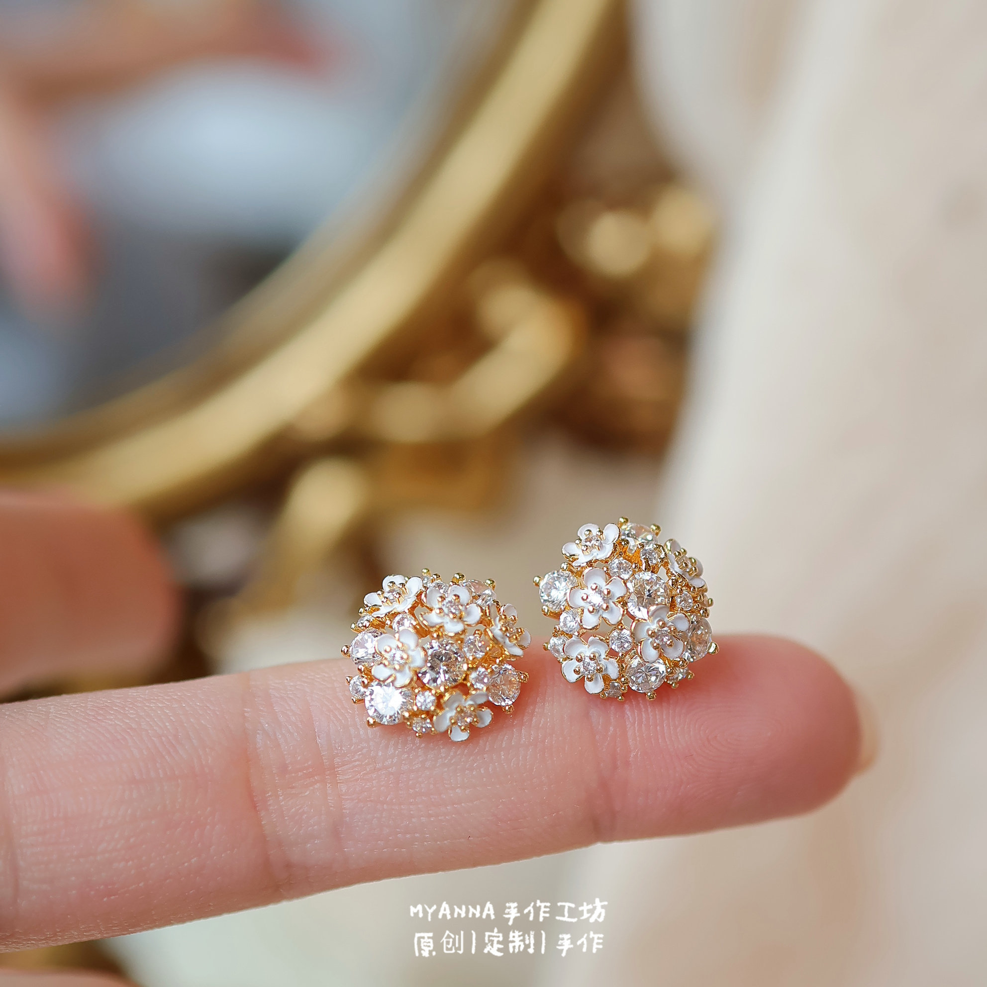 赫拉花冠法式复古绣球花耳钉