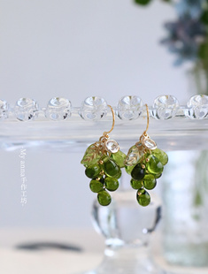 售完无补|绿葡萄~绝美 晶莹水滴夏日葡萄清新复古优雅耳坠耳夹