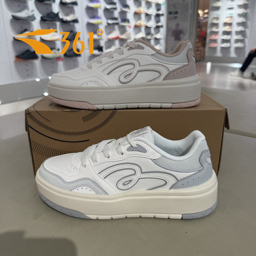 361度女子运动休闲滑板鞋皮面