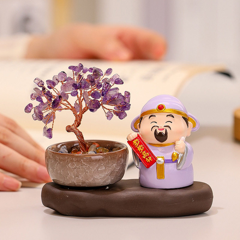 五路财神摆件创意水晶招财树饰品