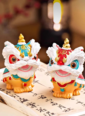 国潮舞狮醒狮创意烟灰缸摆件