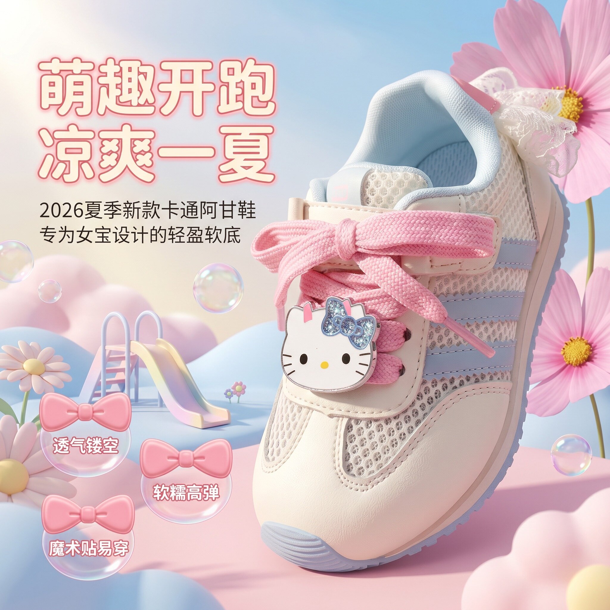 女童阿甘鞋夏季透气魔术贴防滑