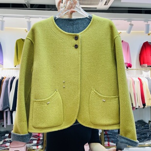 黄色韩版气质双面羊毛大衣女短款2025秋冬新款小个子羊毛呢女外套