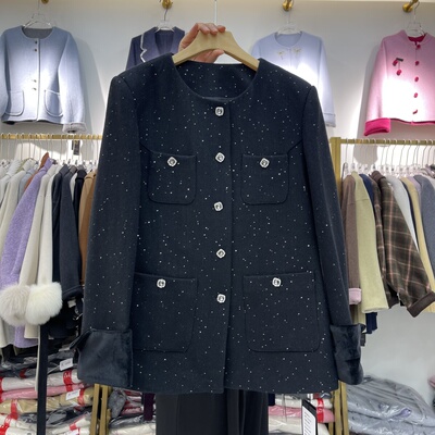 欧洲站圆领双面羊毛大衣女2025秋冬新款韩版高级感短款羊毛呢外套