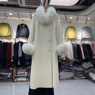 狐狸毛领袖双面羊绒大衣2025冬季新款韩版宽松显瘦中长款羊毛外套