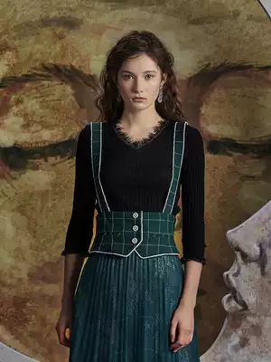 MAXRIENYgina Gina with vintage V-neck knit top long sleeve lace shirt short base shirt