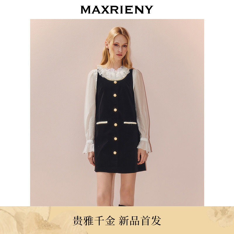 小A型丝绒连衣裙，棉质丝绒肌理细腻如夜雾