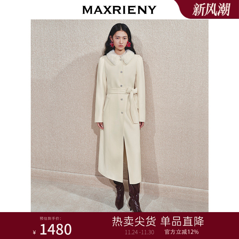 廓形剪裁	精美纽扣	腰带设计  绵羊毛双面呢