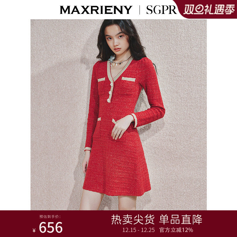 复古红色浪漫织带连衣裙