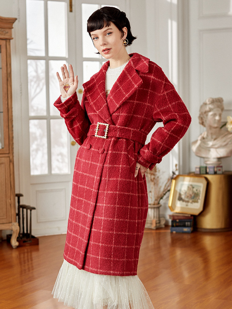 MAXRIENY2020 winter new vintage long velvet half open collar lace-up medium and long version of the coat female wool coat