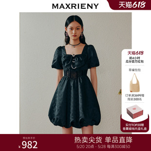 MAXRIENY蕾丝镂空花苞连衣裙甜美泡泡袖 瓜分百万红包 小黑莓裙